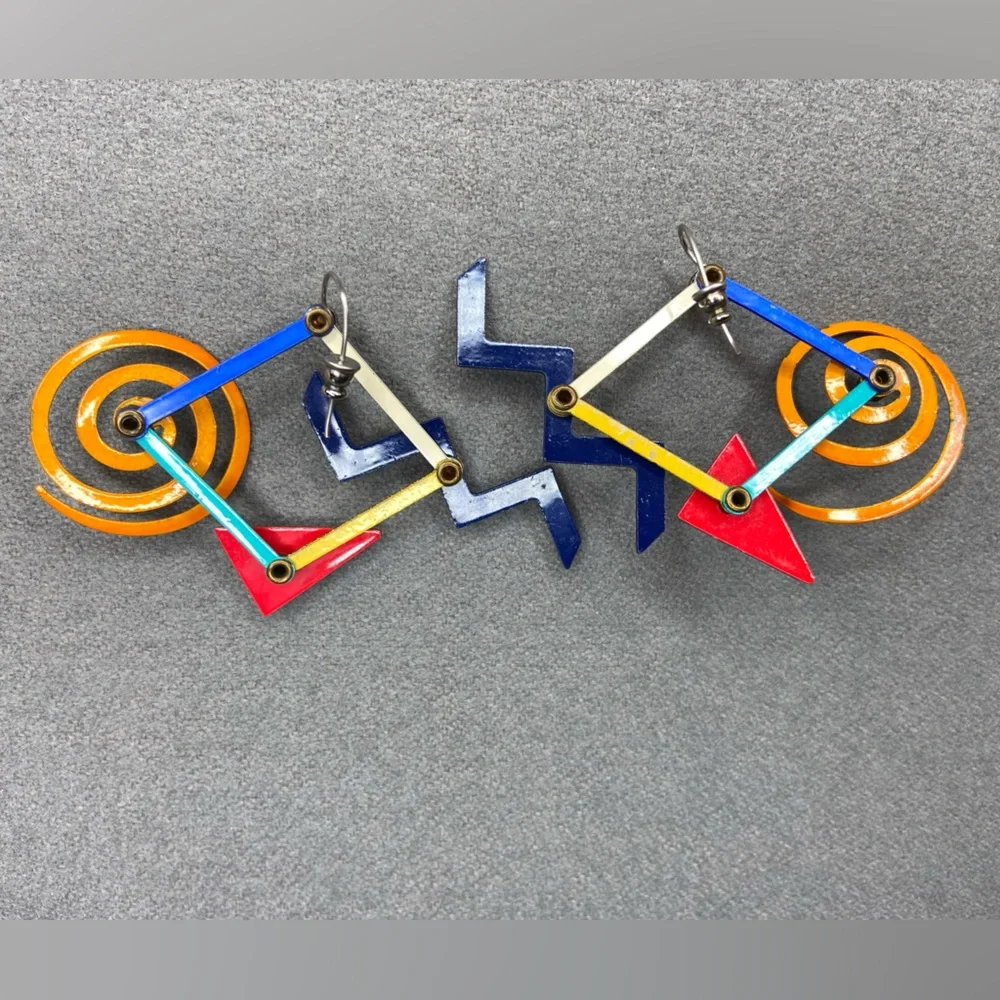 Eve Kaplin Vintage Earings Colorful‎ Memphis Design Kinetic1980's